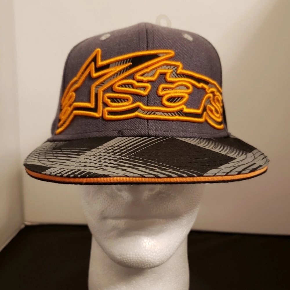 NWT Alpinestars Stars Elmore Fitted Flat Bill Cap Gray/Orange Sm/Med 1024-820001